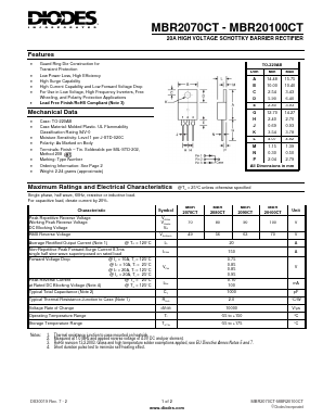 MBR20100CT Datasheet PDF Diodes Incorporated.