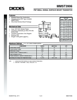 MMST3906 Datasheet PDF Diodes Incorporated.