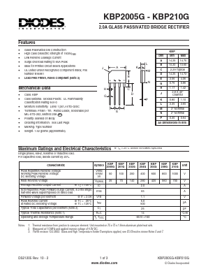KBP2005G Datasheet PDF Diodes Incorporated.