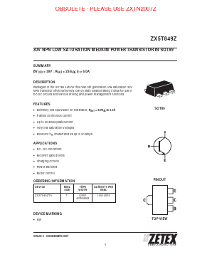 ZX5T849ZTA Datasheet PDF Diodes Incorporated.