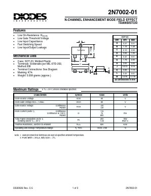 2N7002-01 Datasheet PDF Diodes Incorporated.