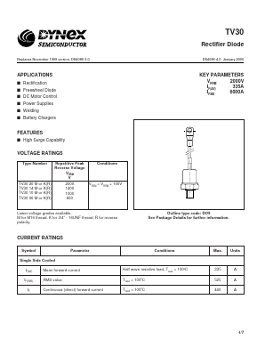 TV3020K Datasheet PDF Dynex Semiconductor