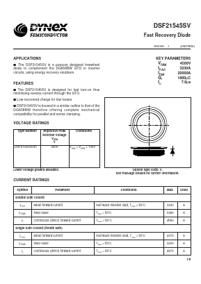 DSF21545SV Datasheet PDF Dynex Semiconductor