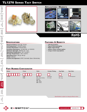 TL1270F250WHQBT Datasheet PDF E-SWITCH