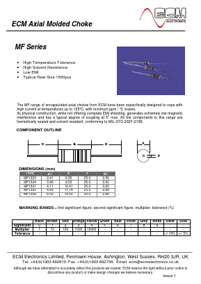MF1303T-121 Datasheet PDF ECM Electronics Limited.