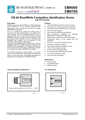 EM4069A6WT7 Datasheet PDF EM Microelectronic - MARIN SA