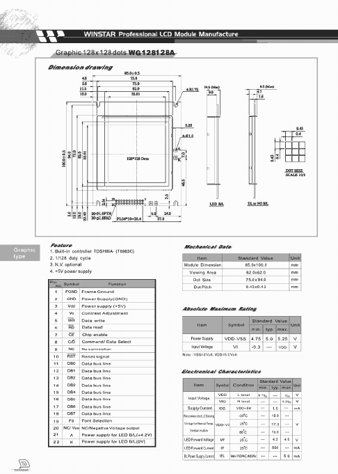 WG128128A Datasheet PDF ETC