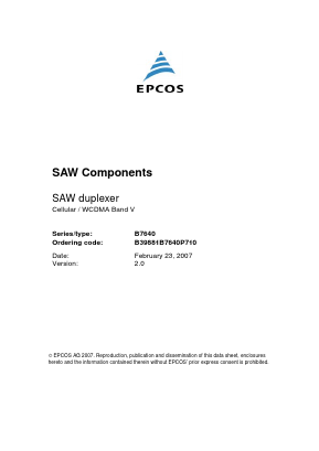 B7640 Datasheet PDF EPCOS AG