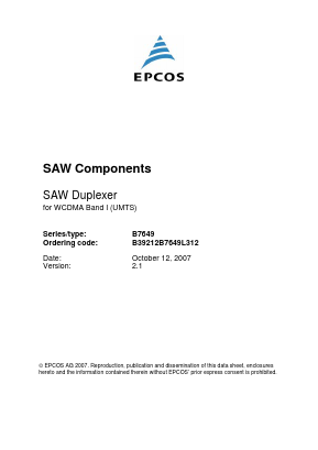 B7649 Datasheet PDF EPCOS AG