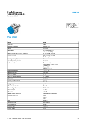 SIEN-M30NB-NS-S-L Datasheet PDF Festo Corporation.