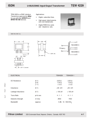 TEW4229 Datasheet PDF Filtran LTD