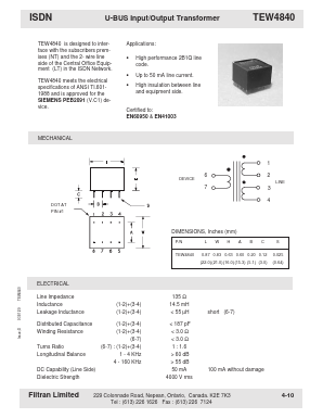 TEW4840 Datasheet PDF Filtran LTD