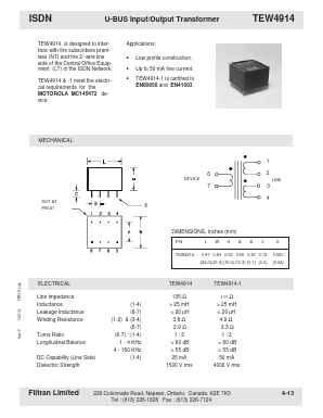 TEW4914-1 Datasheet PDF Filtran LTD