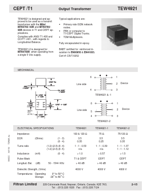 TEW4921 Datasheet PDF Filtran LTD