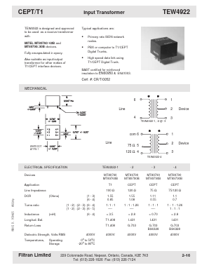 TEW4922-4 Datasheet PDF Filtran LTD