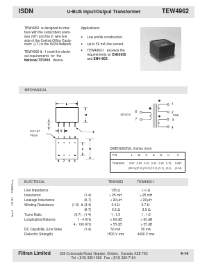 TEW4962 Datasheet PDF Filtran LTD