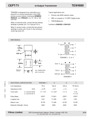 TEW4980-3 Datasheet PDF Filtran LTD