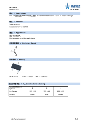 BCW66 Datasheet PDF Foshan Blue Rocket Electronics Co.,Ltd.