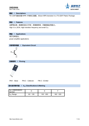 2SD2033 Datasheet PDF Foshan Blue Rocket Electronics Co.,Ltd.