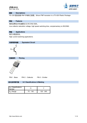 2SA1012 Datasheet PDF Foshan Blue Rocket Electronics Co.,Ltd.