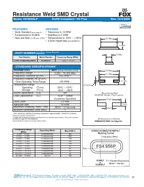 278LF-13.000MHZ-BBF10010 Datasheet PDF Fox Electronics
