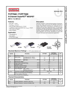 FCPF7N60YDTU Datasheet PDF Fairchild Semiconductor