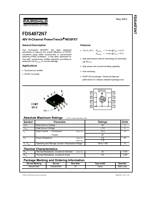 FDS4072N7 Datasheet PDF Fairchild Semiconductor