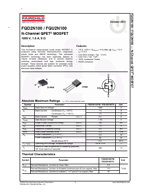 FQD2N100TF Datasheet PDF Fairchild Semiconductor