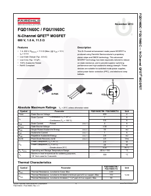 FQU1N60CTU Datasheet PDF Fairchild Semiconductor