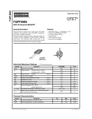 FQPF4N80 Datasheet PDF Fairchild Semiconductor