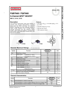 FQI7N60TU Datasheet PDF Fairchild Semiconductor