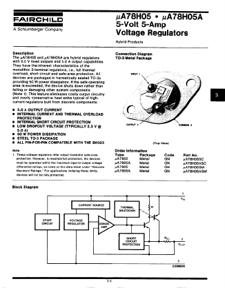 UA7805 Datasheet PDF Fairchild Semiconductor