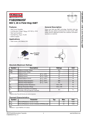 FGB20N60SF Datasheet PDF Fairchild Semiconductor