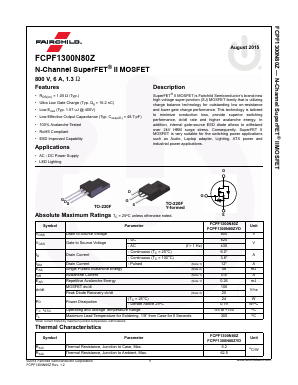 FCPF1300N80Z Datasheet PDF Fairchild Semiconductor
