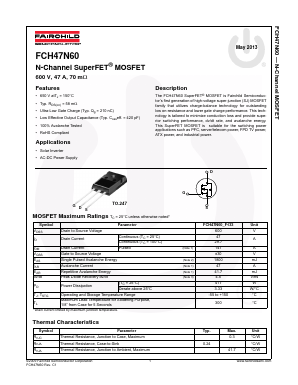 FCH47N60-F133 Datasheet PDF Fairchild Semiconductor