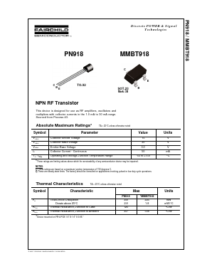 MMBT918 Datasheet PDF Fairchild Semiconductor