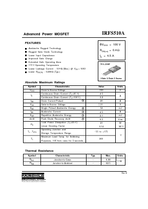 IRFS510A Datasheet PDF Fairchild Semiconductor