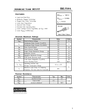 IRL510A Datasheet PDF Fairchild Semiconductor