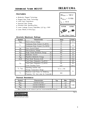 IRLR130A Datasheet PDF Fairchild Semiconductor