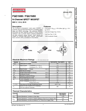 FQD1N80TM Datasheet PDF Fairchild Semiconductor