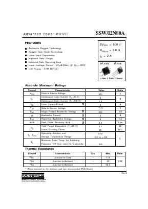 SSW2N80A Datasheet PDF Fairchild Semiconductor