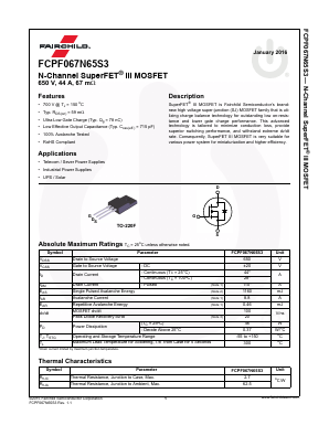 FCPF067N65S3 Datasheet PDF Fairchild Semiconductor