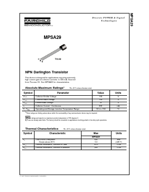 MPSA29 Datasheet PDF Fairchild Semiconductor