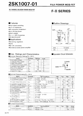 2SK1007-01 Datasheet PDF Fuji Electric