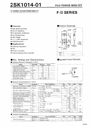 2SK1014-01 Datasheet PDF Fuji Electric