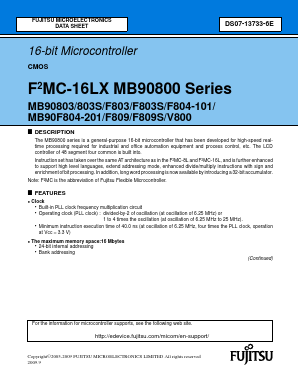 MB90F809 Datasheet PDF Fujitsu