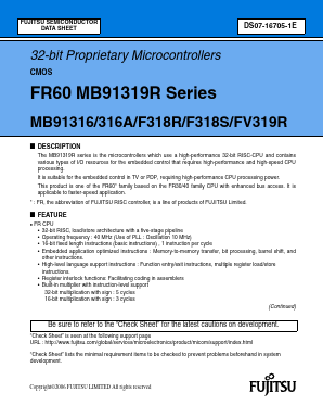 MB91319R Datasheet PDF Fujitsu