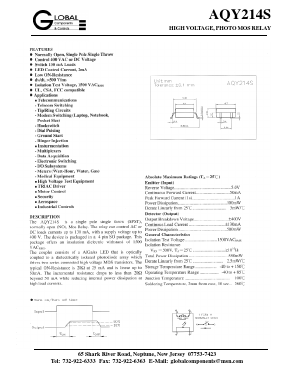 AQY214S Datasheet PDF Global Components and Controls 