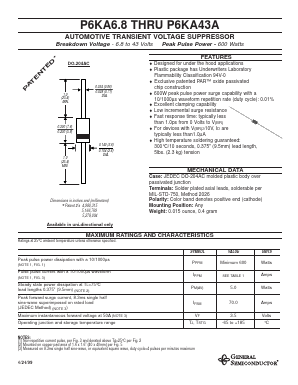 P6KA20 Datasheet PDF General Semiconductor