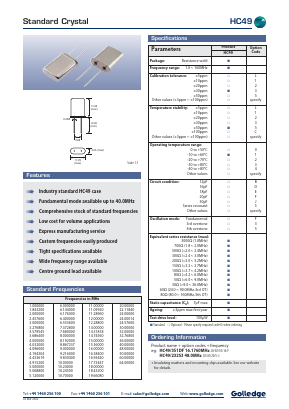 HC49 Datasheet PDF Golledge Electronics Ltd
